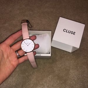 Cluse pink leather band with rose gold face watch